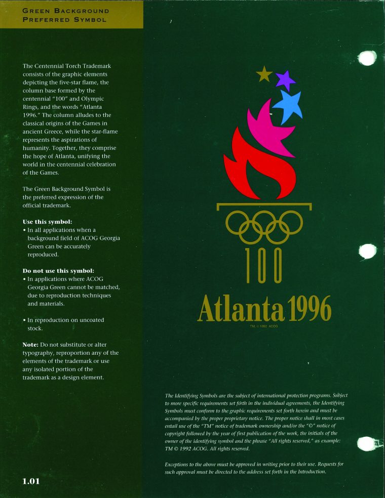 Detail of the Centennial Torch trademark from ACOG Graphic Standards Manual