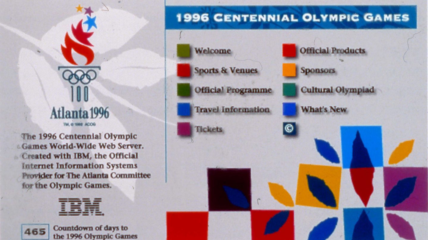 Homepage screenshot, 1996 Olympic website