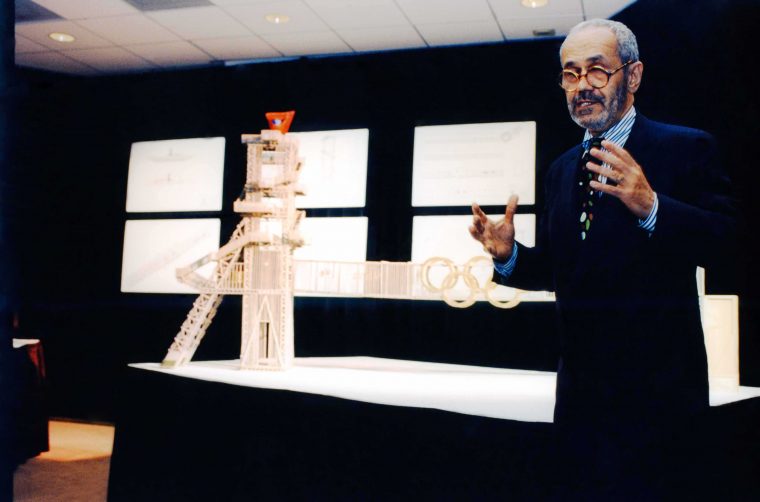 Siah Armajani presenting his Cauldron designs | Marilyn Suriani, photographer, Atlanta, March 24, 1994 | Georgia Amateur Athletic Foundation Collection, Kenan Research Center at Atlanta History Center