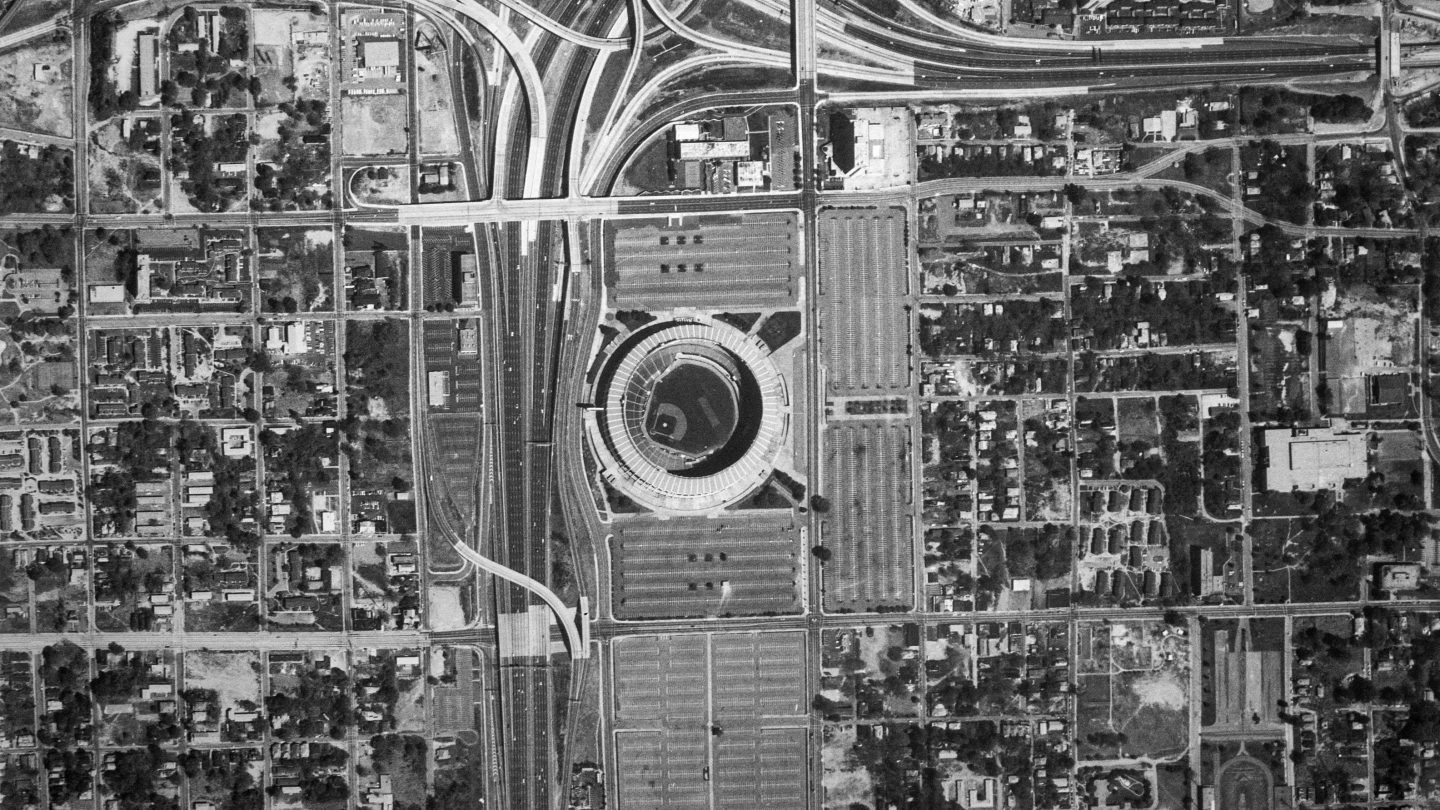 Detail of Stadium Site Aerial Photograph | Georgia Aerial Surveys, photographer Atlanta: Heery Architects & Engineers, July 29, 1991 | Georgia Amateur Athletic Foundation Collection, Kenan Research Center at Atlanta History Center