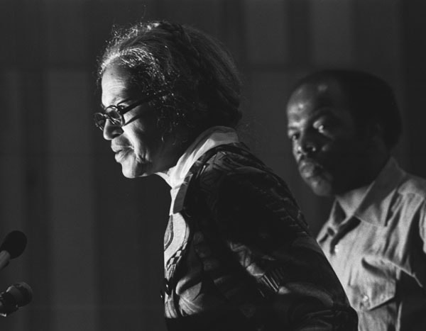 John Lewis and Rosa Parks at an event in Atlanta, ca. 1970.