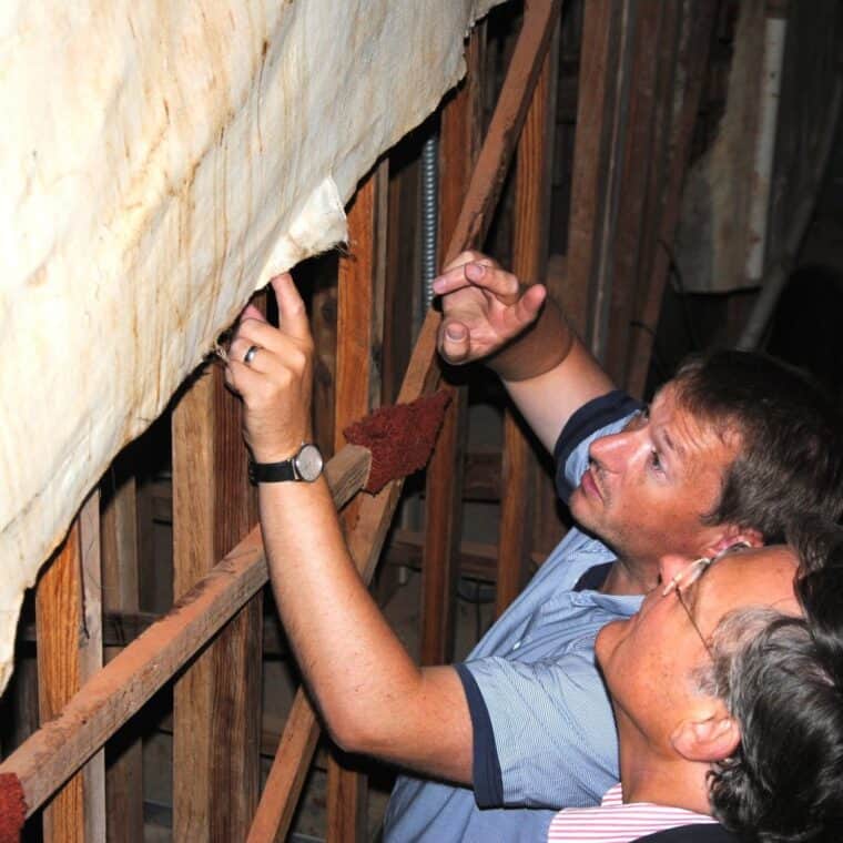 Cyclorama workers, Uli and Thomas at tunnel