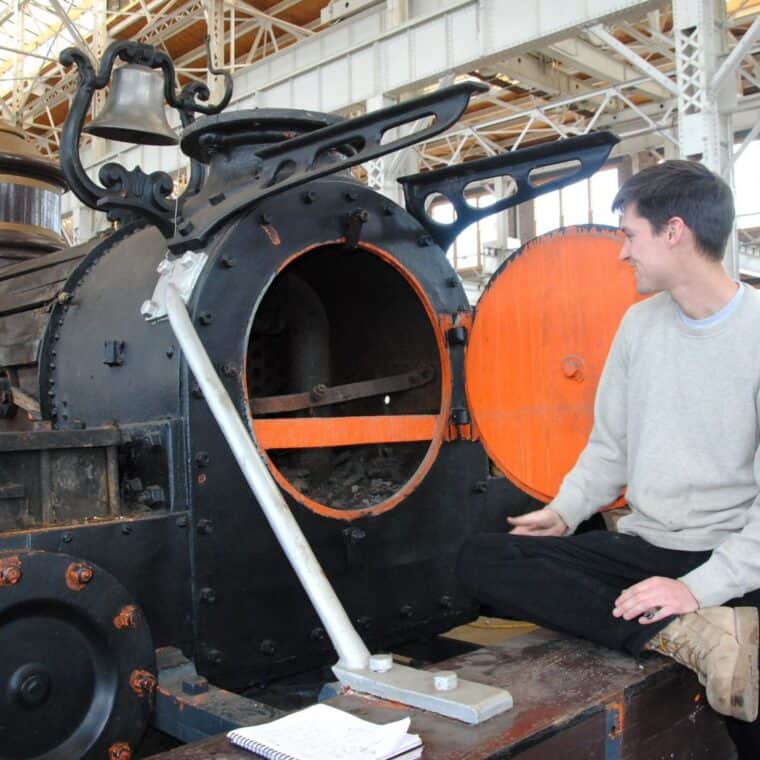 Max sigler examines the locomotive smoke box