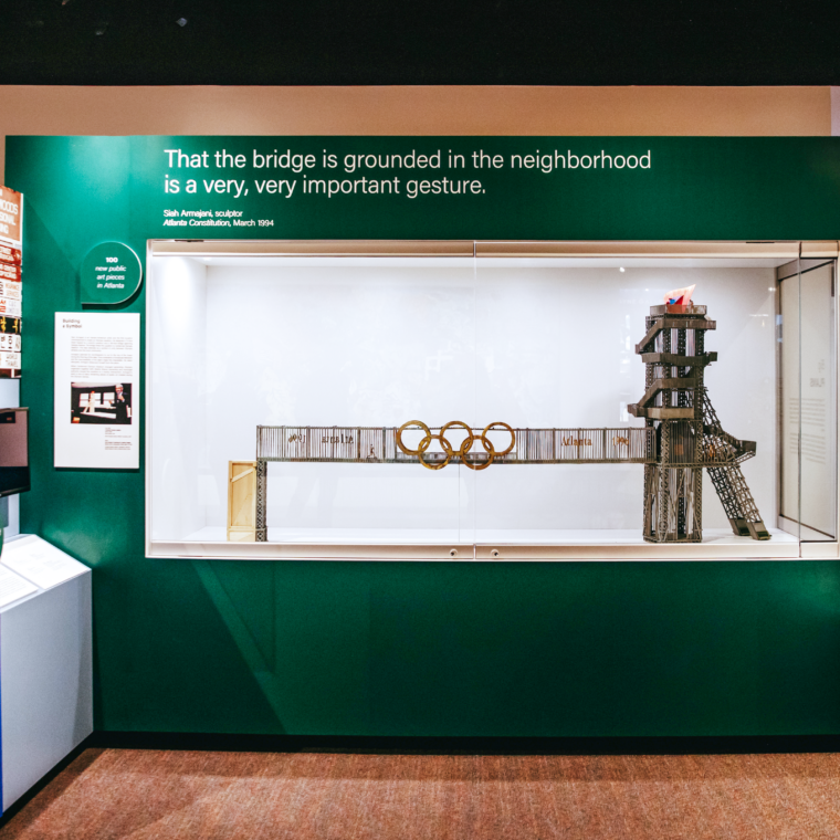 Model rendering of Olympic cauldron in exhibit space