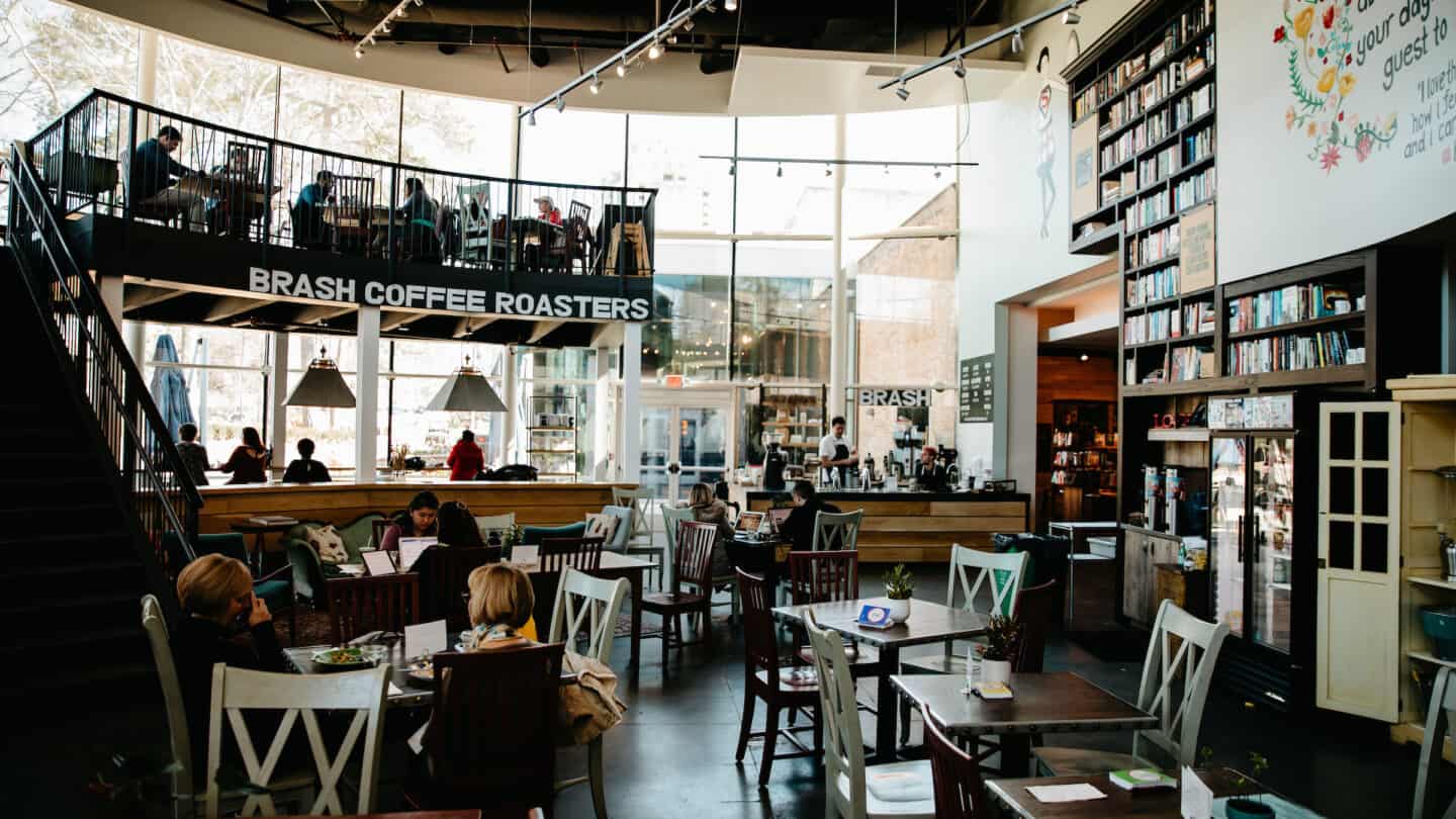 overview of upstairs and downstairs of Brash Coffee Roasters