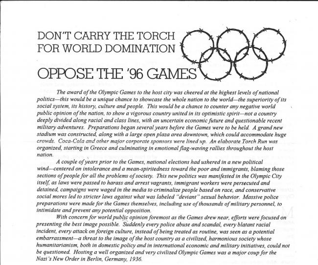 Excerpt from Don’t Carry the Torch for World Domination: Oppose the ’96 Games Atlanta: Revolution Books Outlet, circa 1996