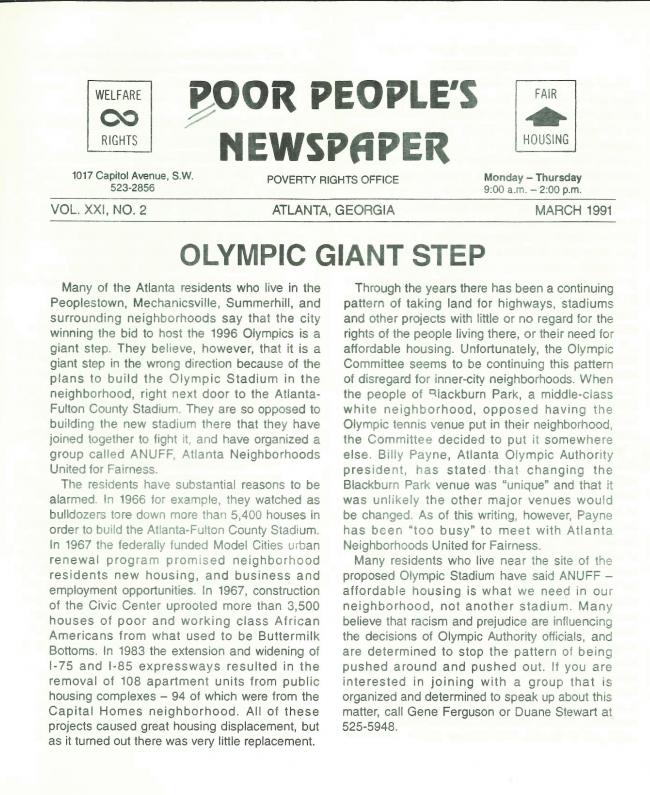 Poor People’s Newspaper Atlanta: Emmaus House, March 1991