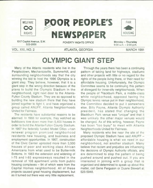 Poor People’s Newspaper Atlanta: Emmaus House, March 1991