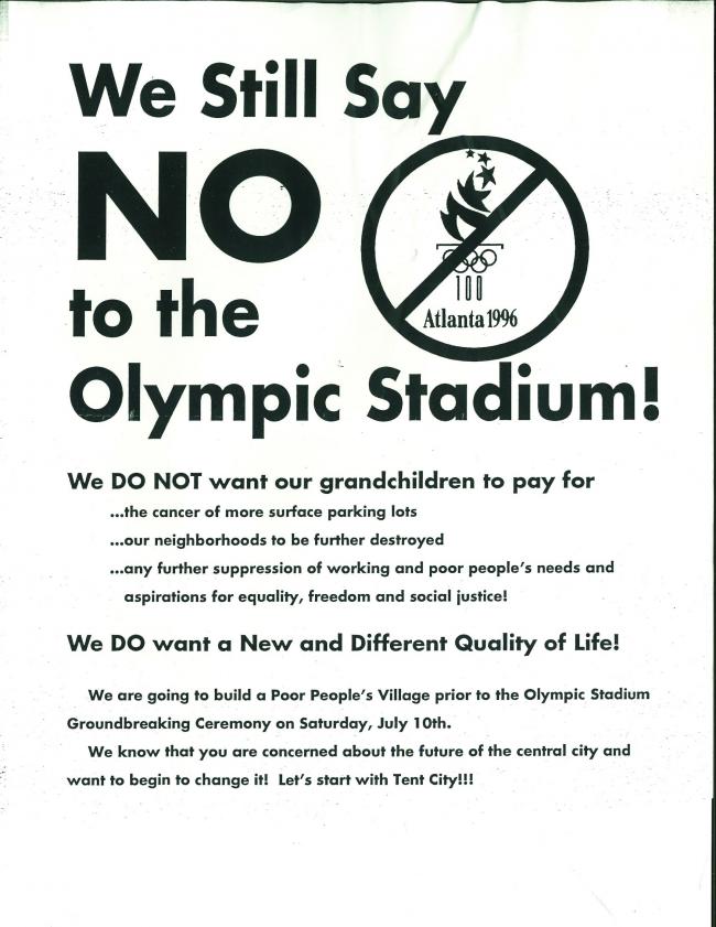 We Still Say No to the Olympic Stadium Atlanta: Emmaus House, circa 1994