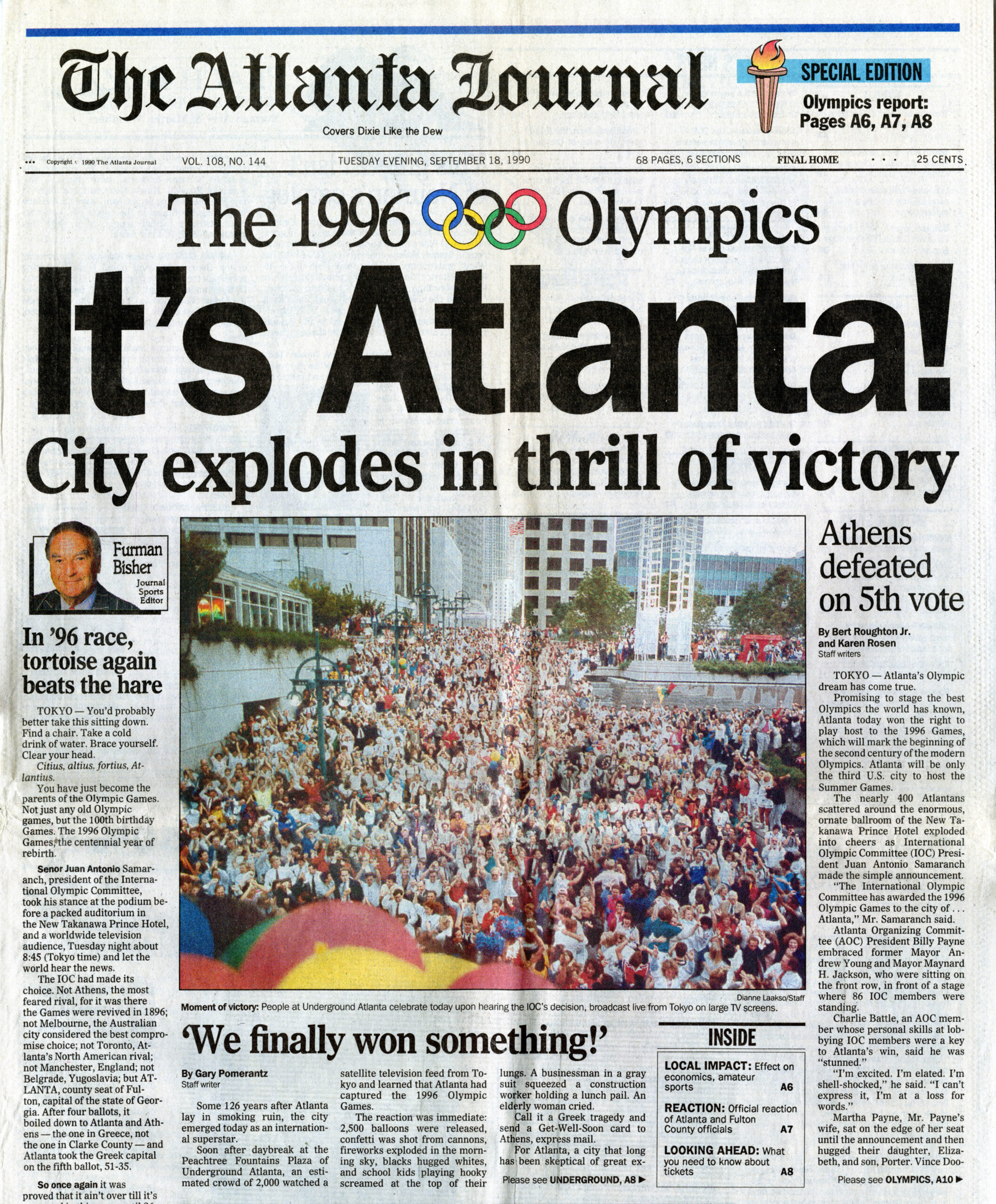 Atlanta Journal, "It's Atlanta!" Headline and body