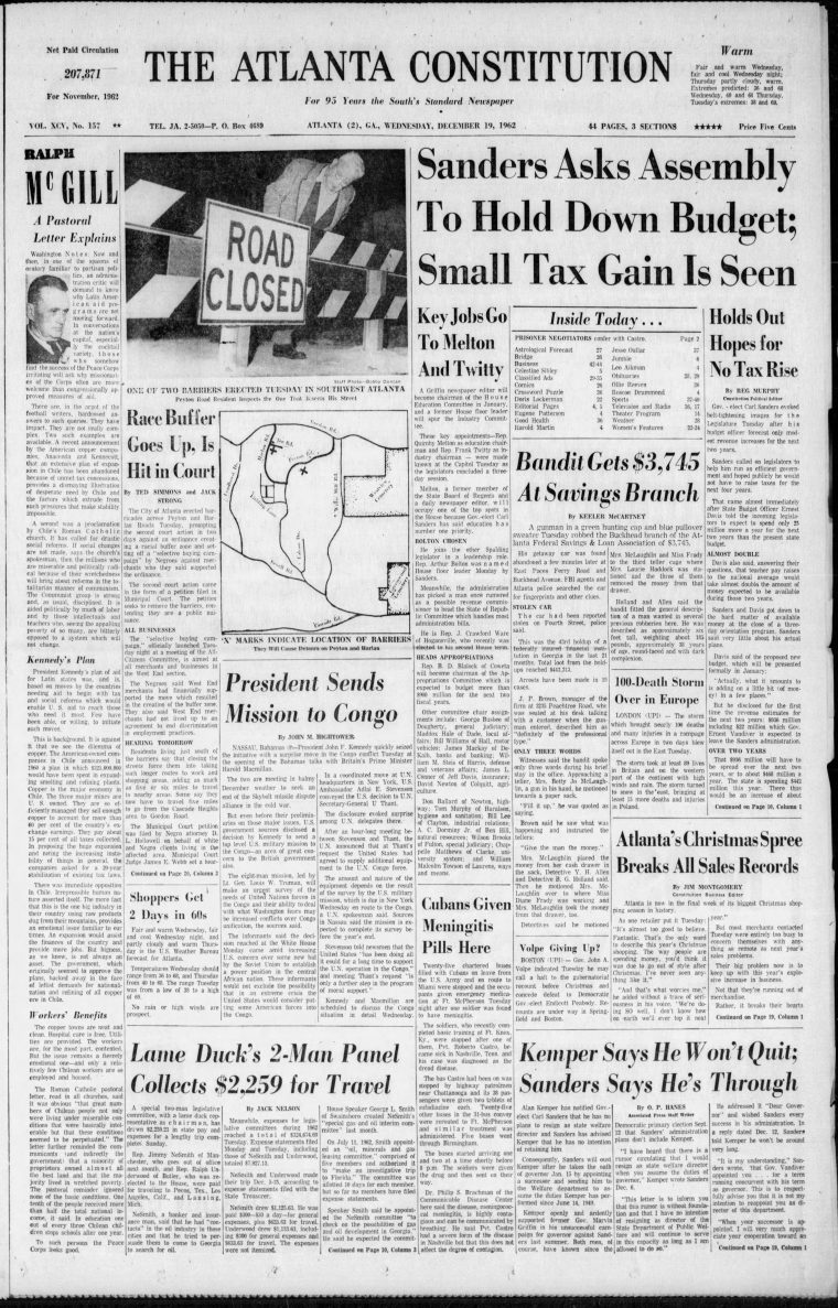 The atlanta Constitution headline in 1962 screenshot
