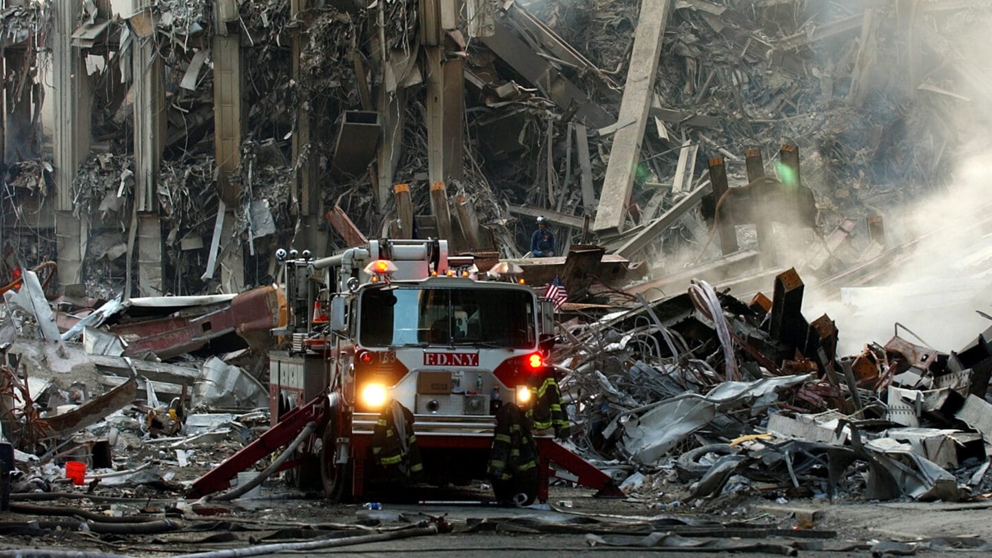A fire engine at the site of the World Trade Center