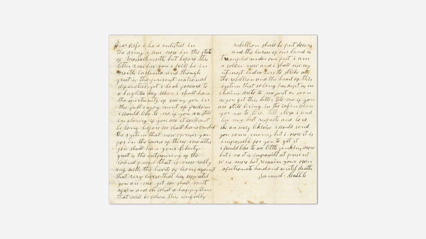 A letter from USCT Pvt. Samuel Cabble to his wife.
