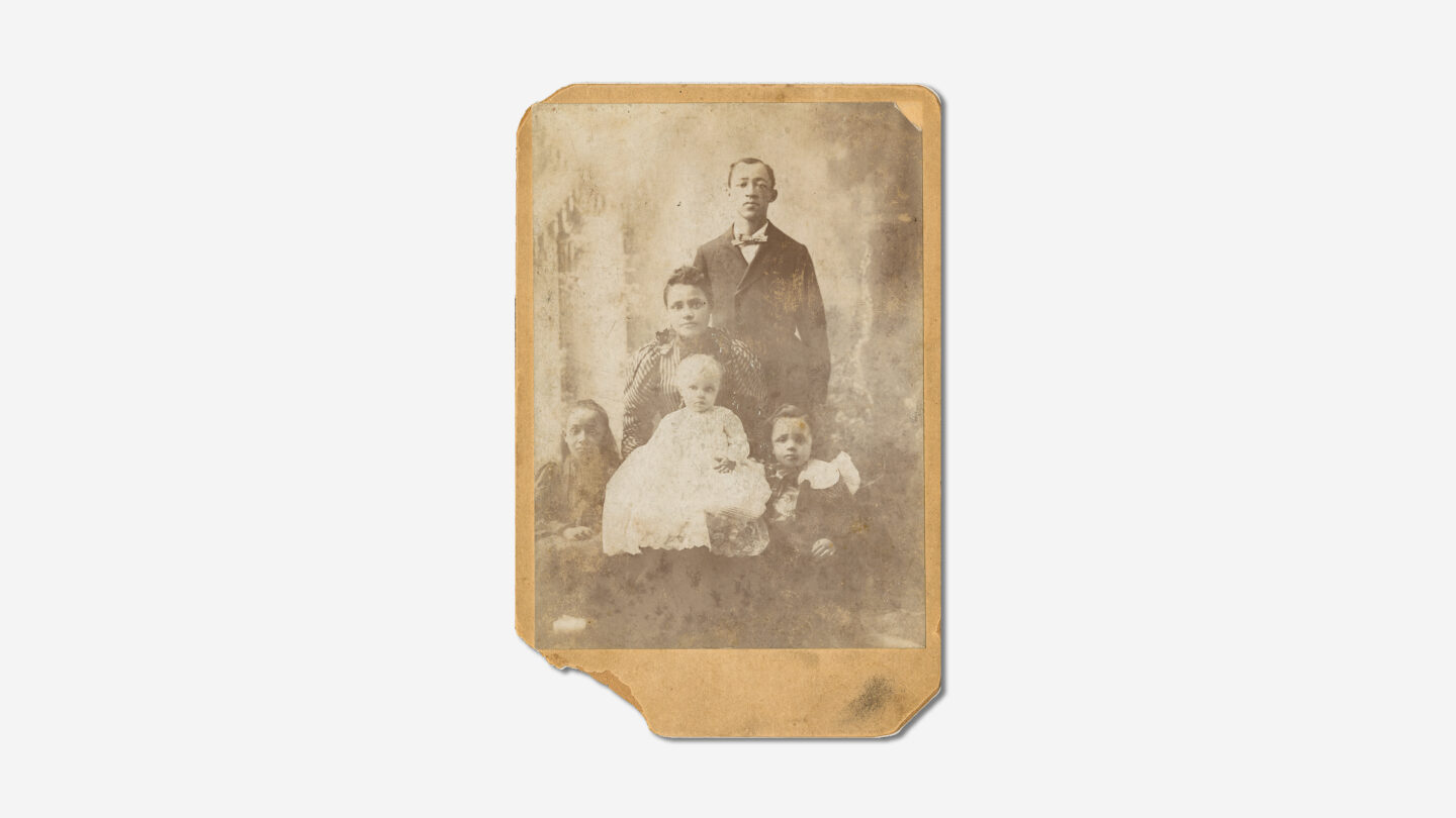 Portrait of Solomon Walter Luckie, Sr.; Ellen Euphrasia Beale; Ambrosia Luckie; Solomon Walter Luckie, Jr.; and Charles Edgar Luckie.