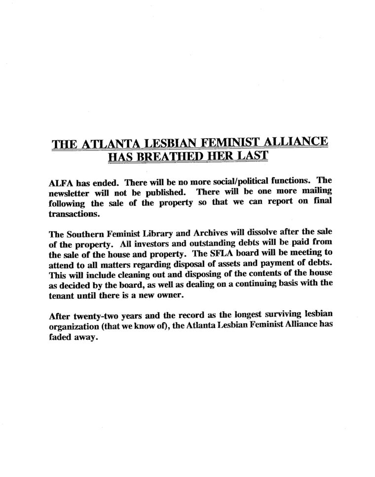 ALFA closing announcement, May 1994