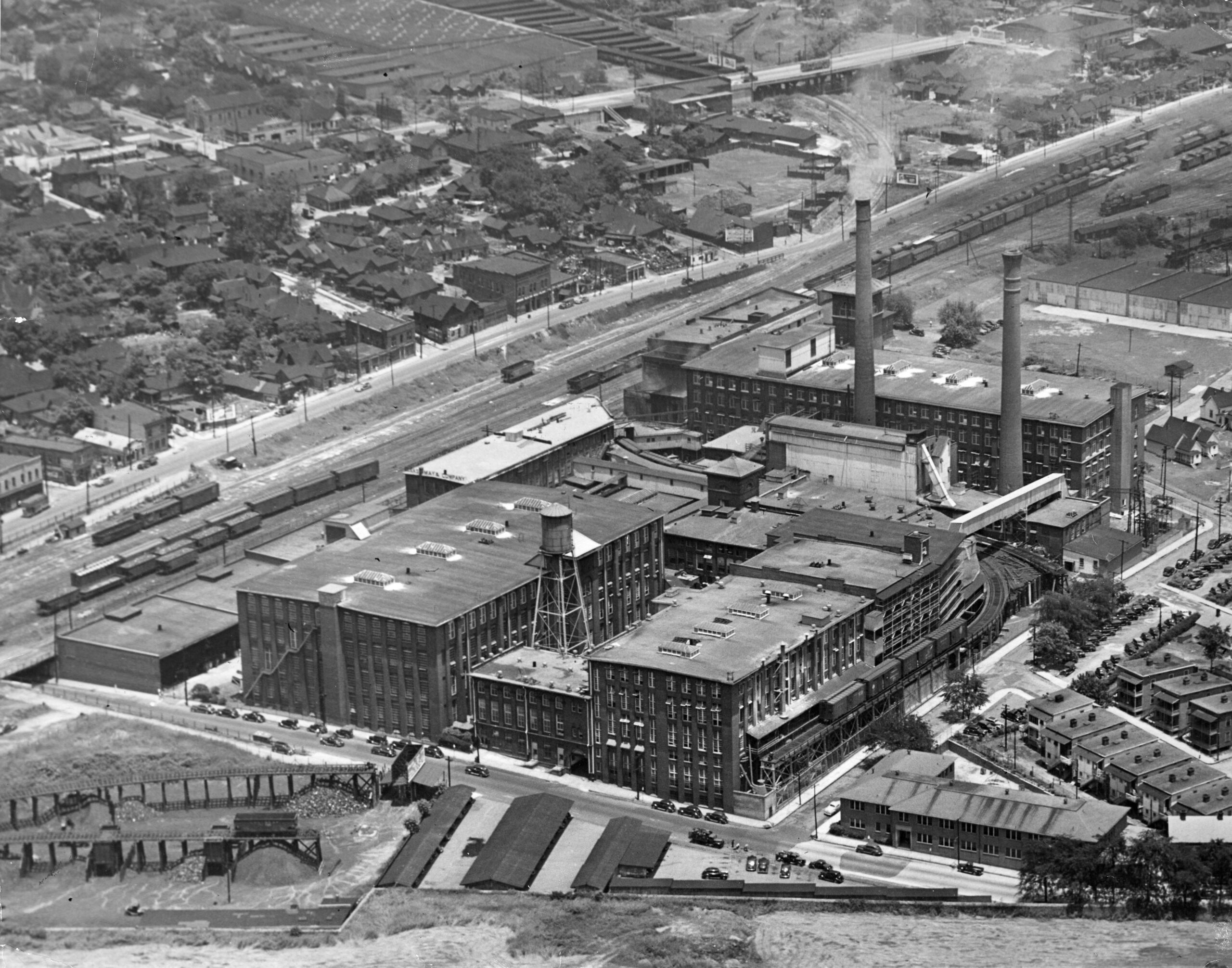 Aerial view of the Fulton Bag and Cotton Mill in the Cabbagetown area of Atlanta