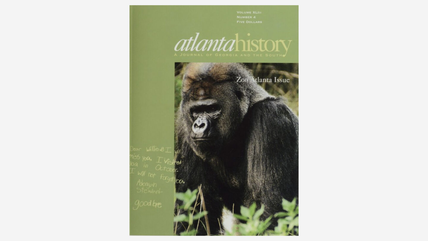 Cover of the Winter 2000 edition of Atlanta History: A Journal of Georgia and the South with a message to Willie B.