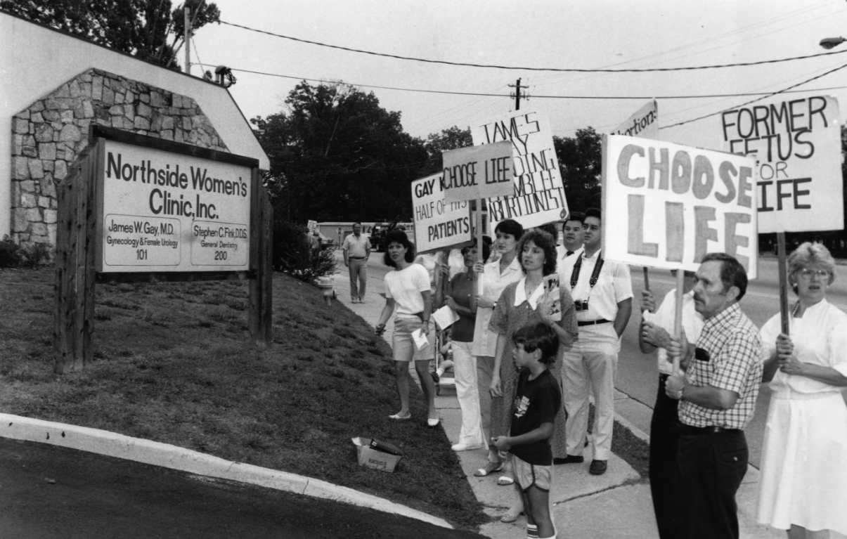 People protest at Northside Women’s Clinic.