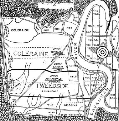 Map showing the location of the Colerain Plantation