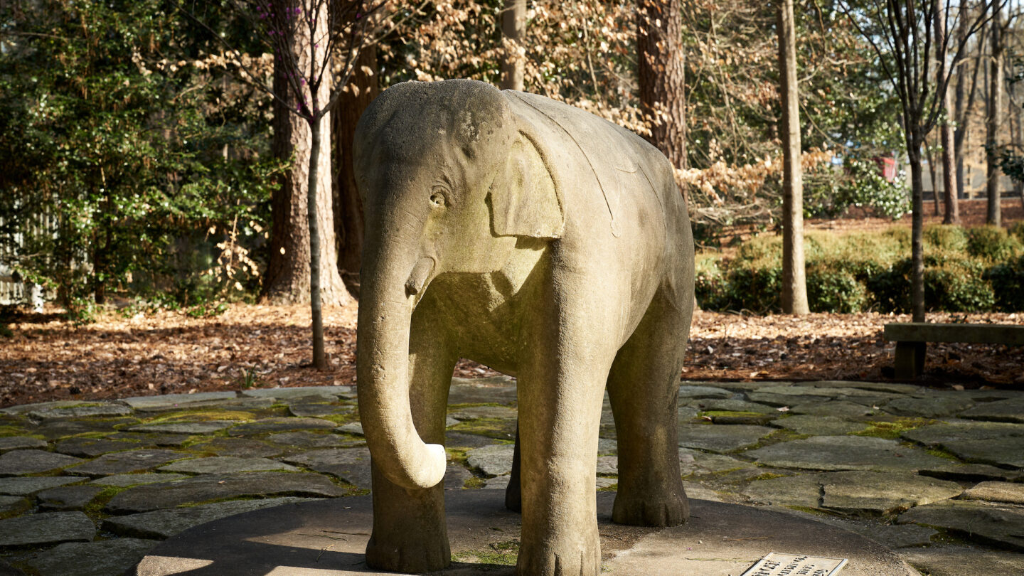 Ambrose the elephant statue in Swan Woods