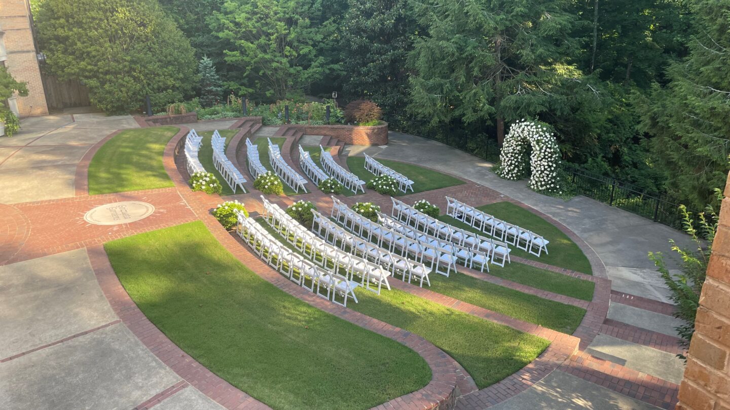 Wedding ceremony set up in the museum terrace