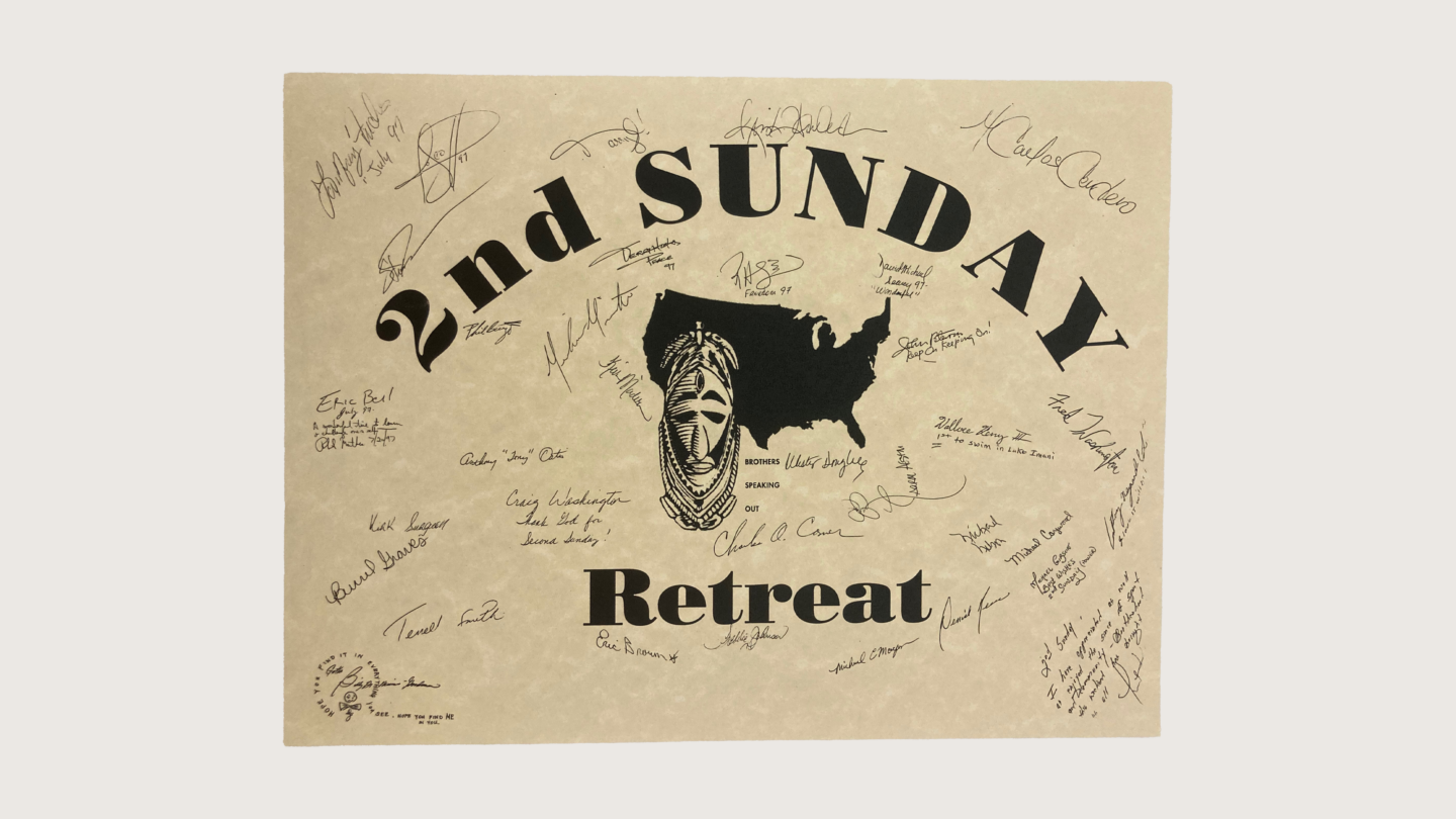 The signatures of over 30 individuals in attendance at the Second Sunday Retreat in July 1997 were recorde