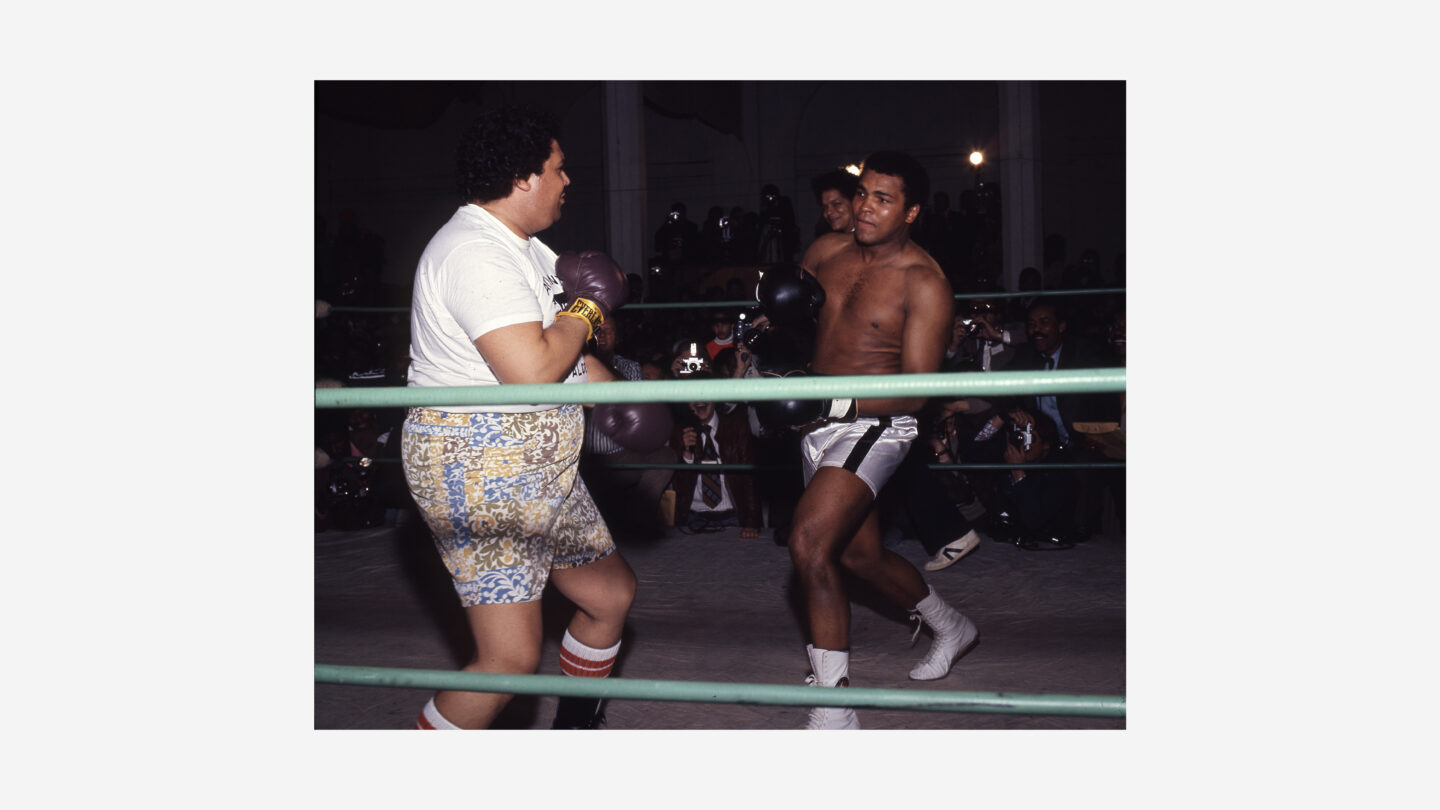 Mayor Maynard Jackson, left, and Muhammad Ali, right, spar in an exhibition fight