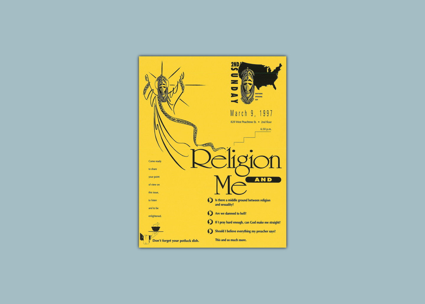 Second Sunday event flyer advertising the program "Religion and Me."