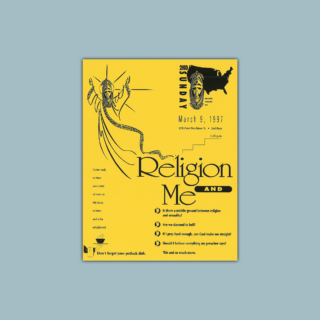 Second Sunday event flyer advertising the program "Religion and Me."