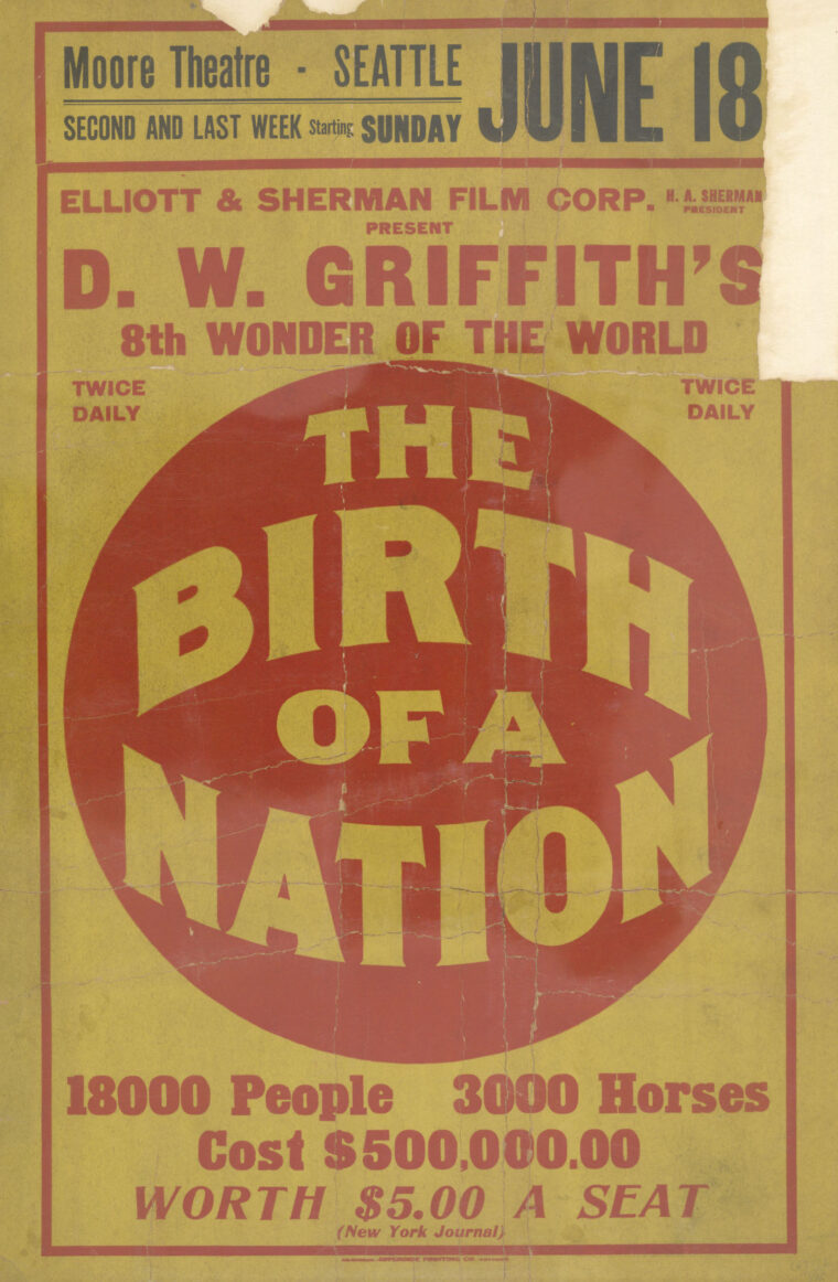 Poster for the film “The Birth of a Nation,” 1915.