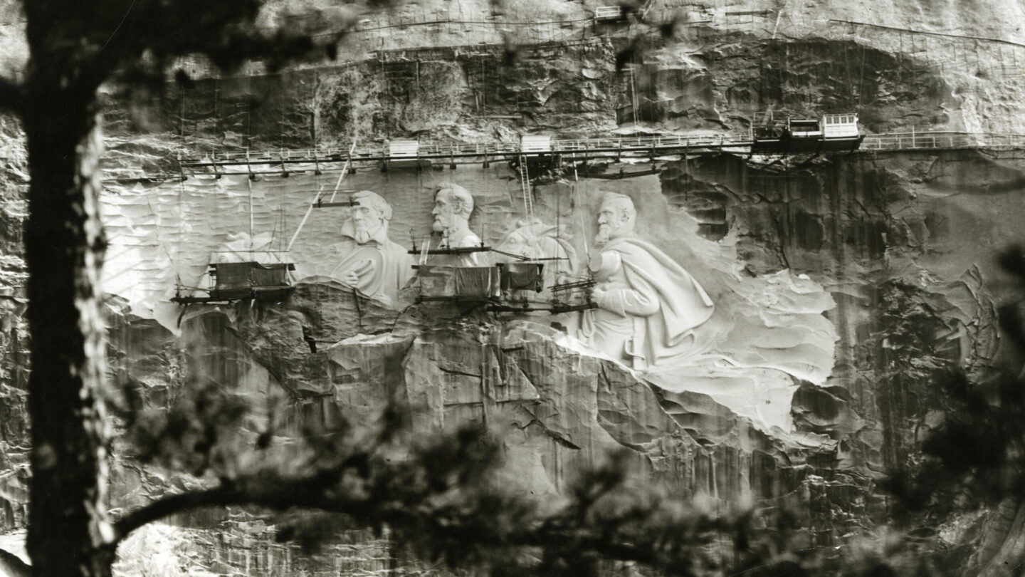 View of the modern-day carving at Stone Mountain in progress, undated