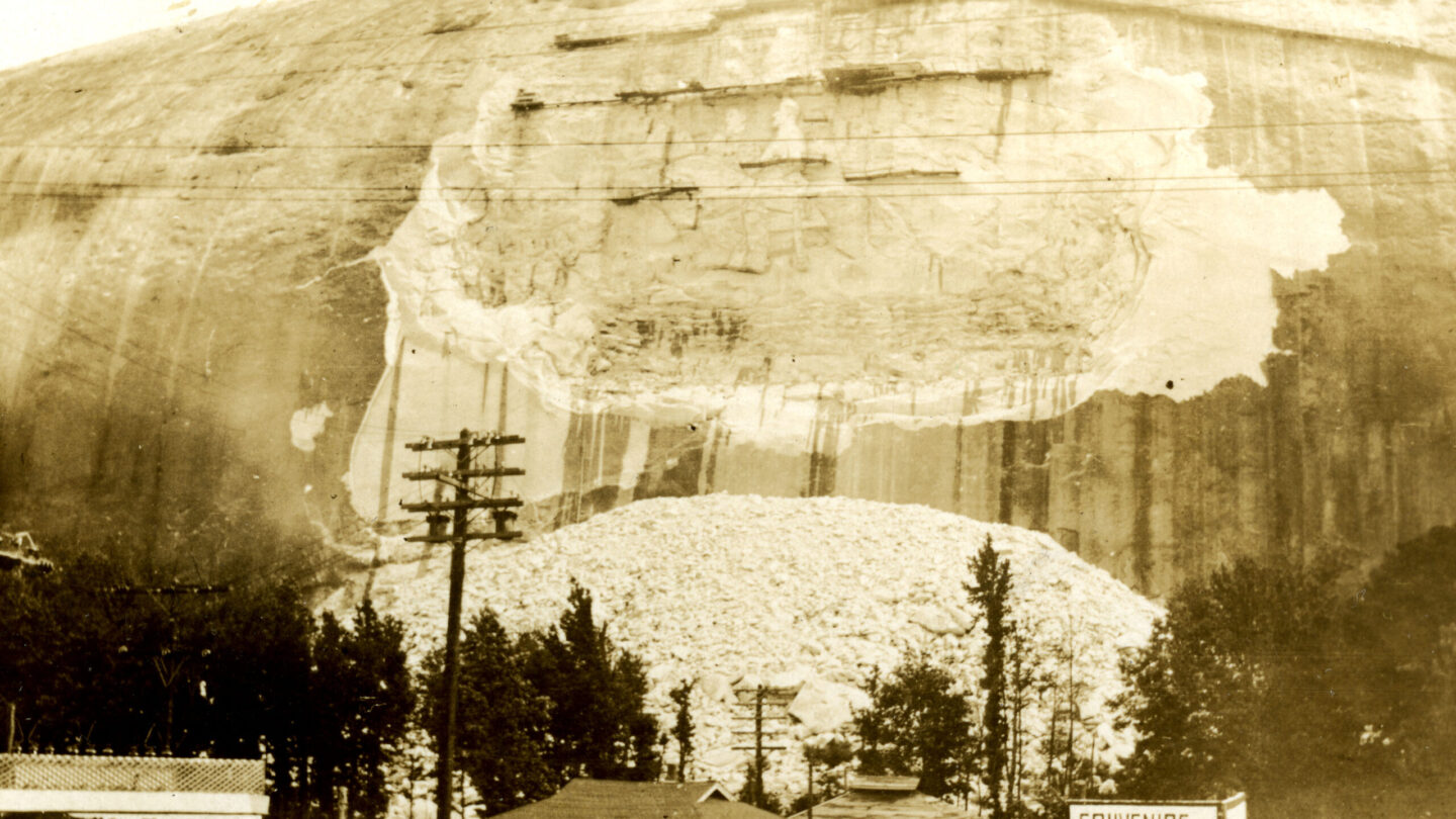 View of carving and Stone Mountain Park grounds, 1928