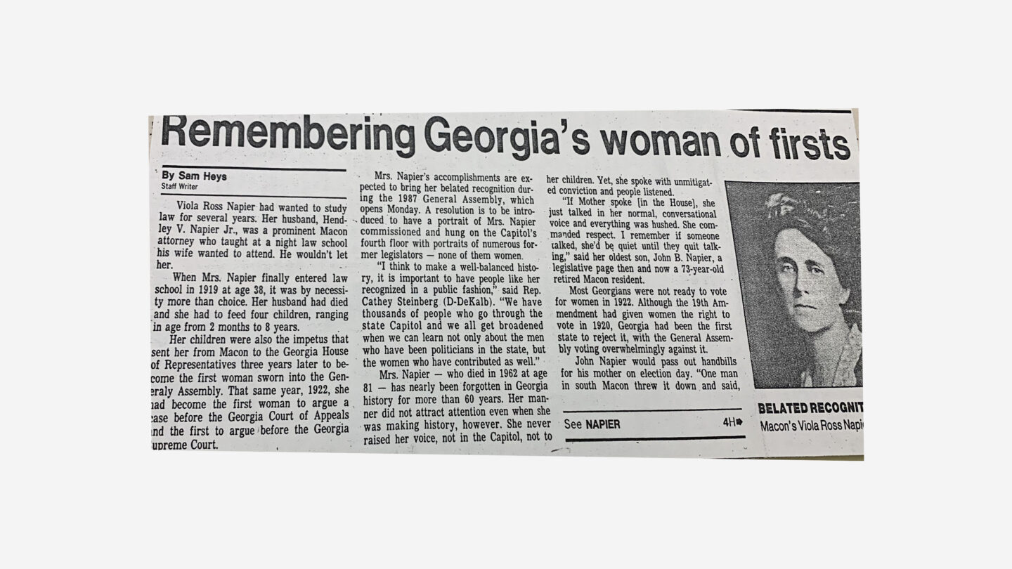 Remembering Georgia's Women of Firsts (Napier AHC Personality File) Newspaper article