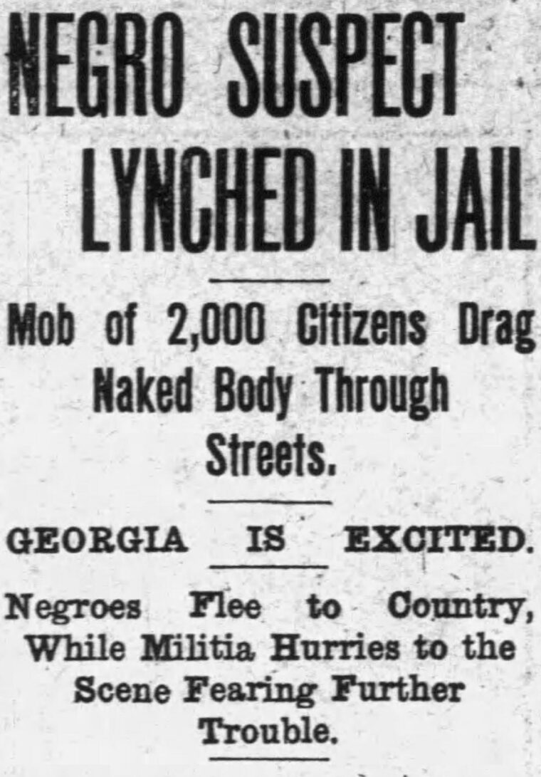 “Negro Suspect Lynched in Jail.” Morning Call, September 11, 1912.