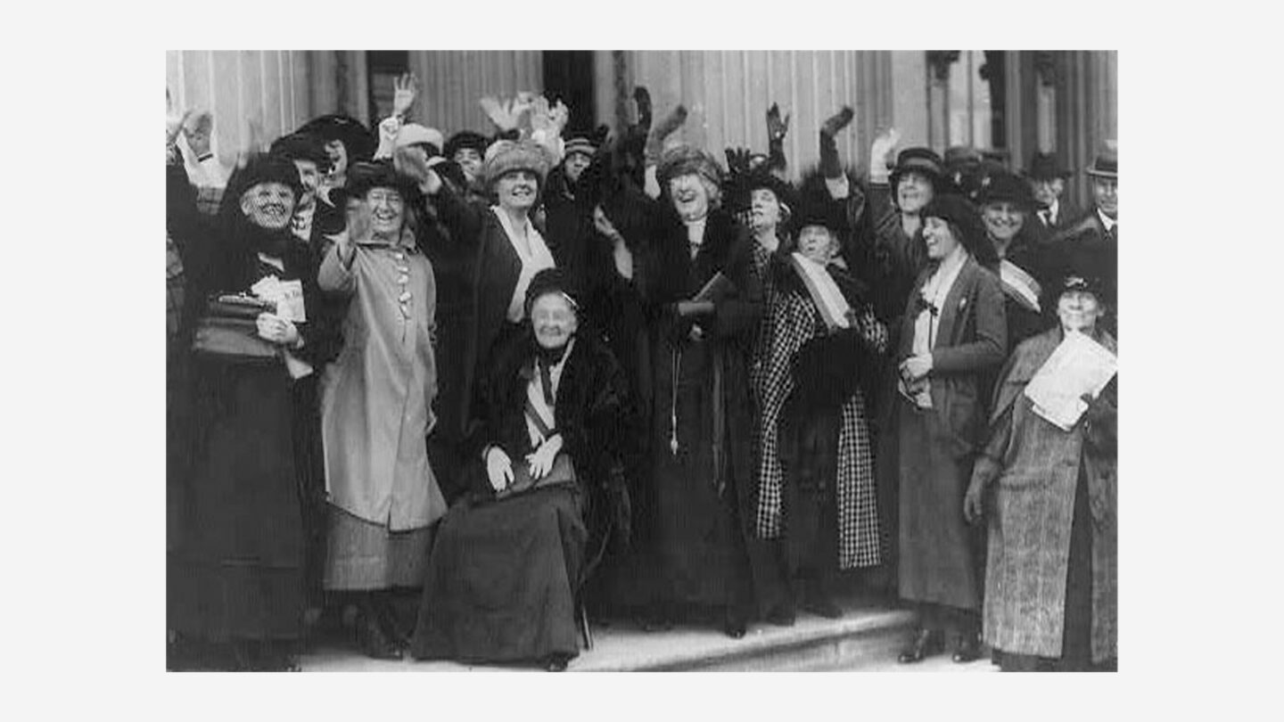 Felton being greeted by prominent political women in D.C. 1922