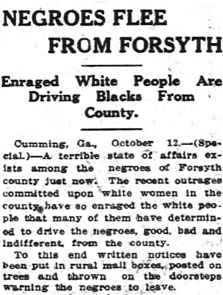 “Negroes Flee from Forsyth,” Atlanta Constitution, October 13, 1912