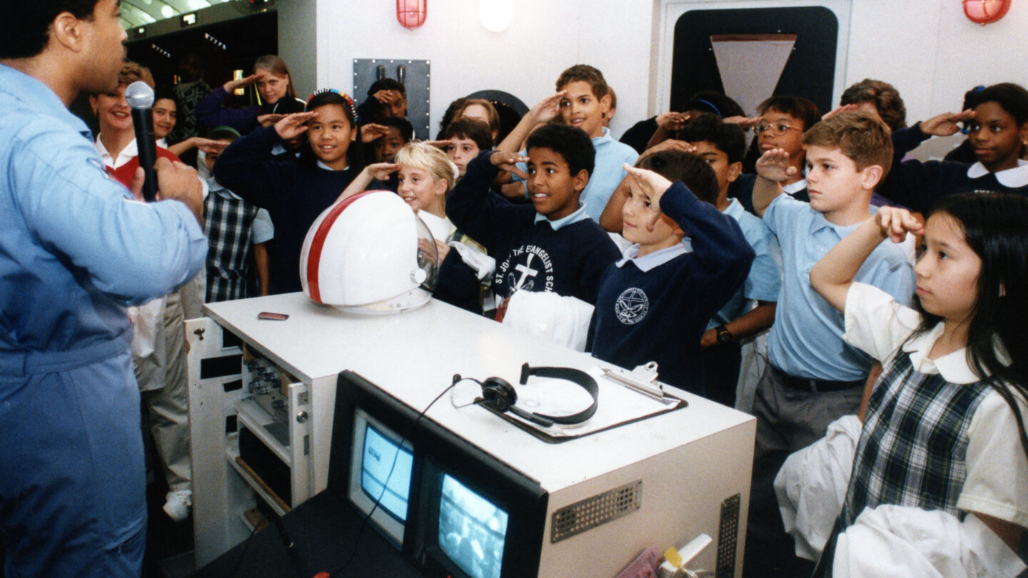 Students at the SciTrek Mission to Mars exhibit, 1992