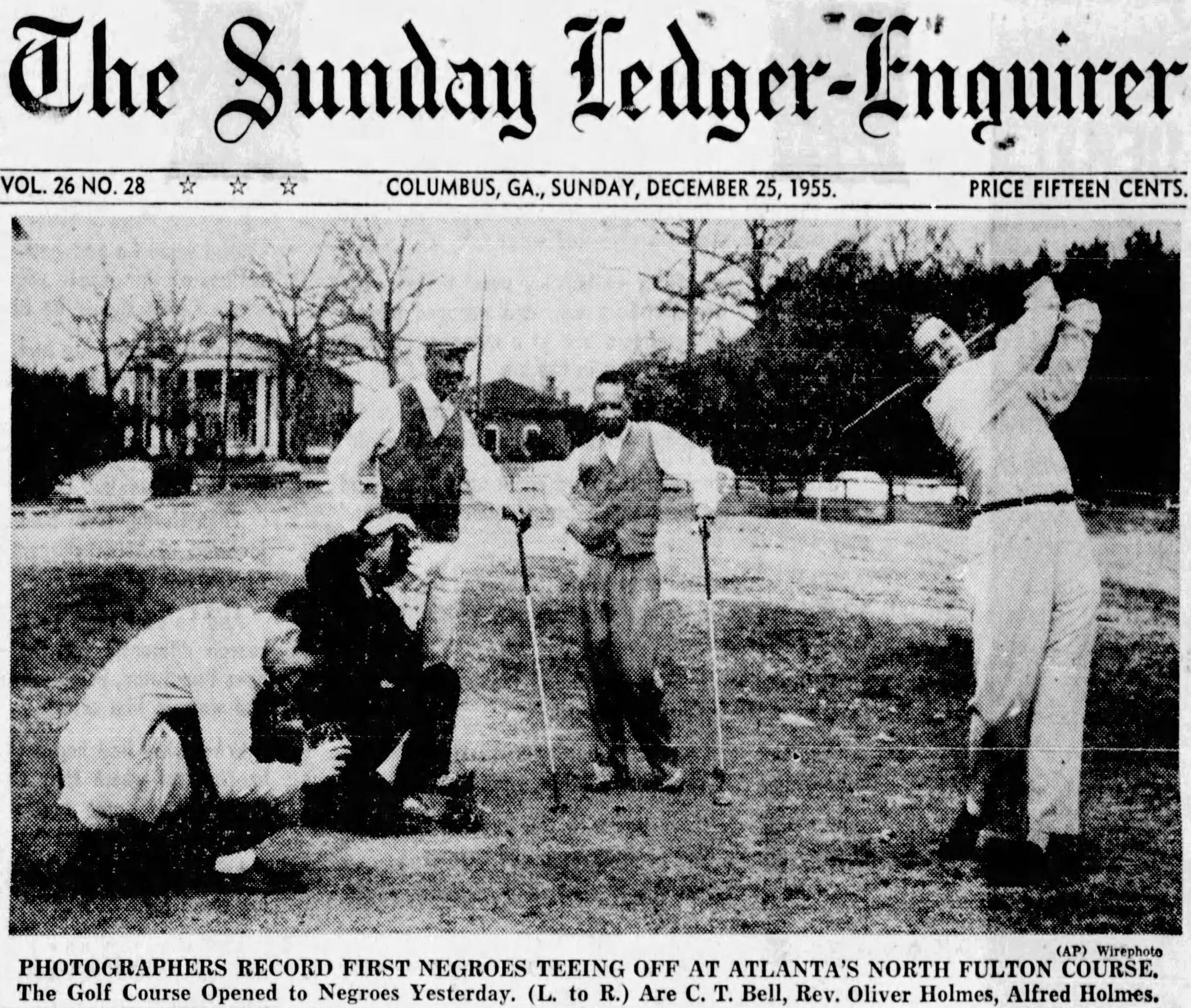 “Photographers Record First Negroes Teeing Off At Atlanta’s North Fulton Course” The Sunday Ledger-Enquirer newspaper clipping