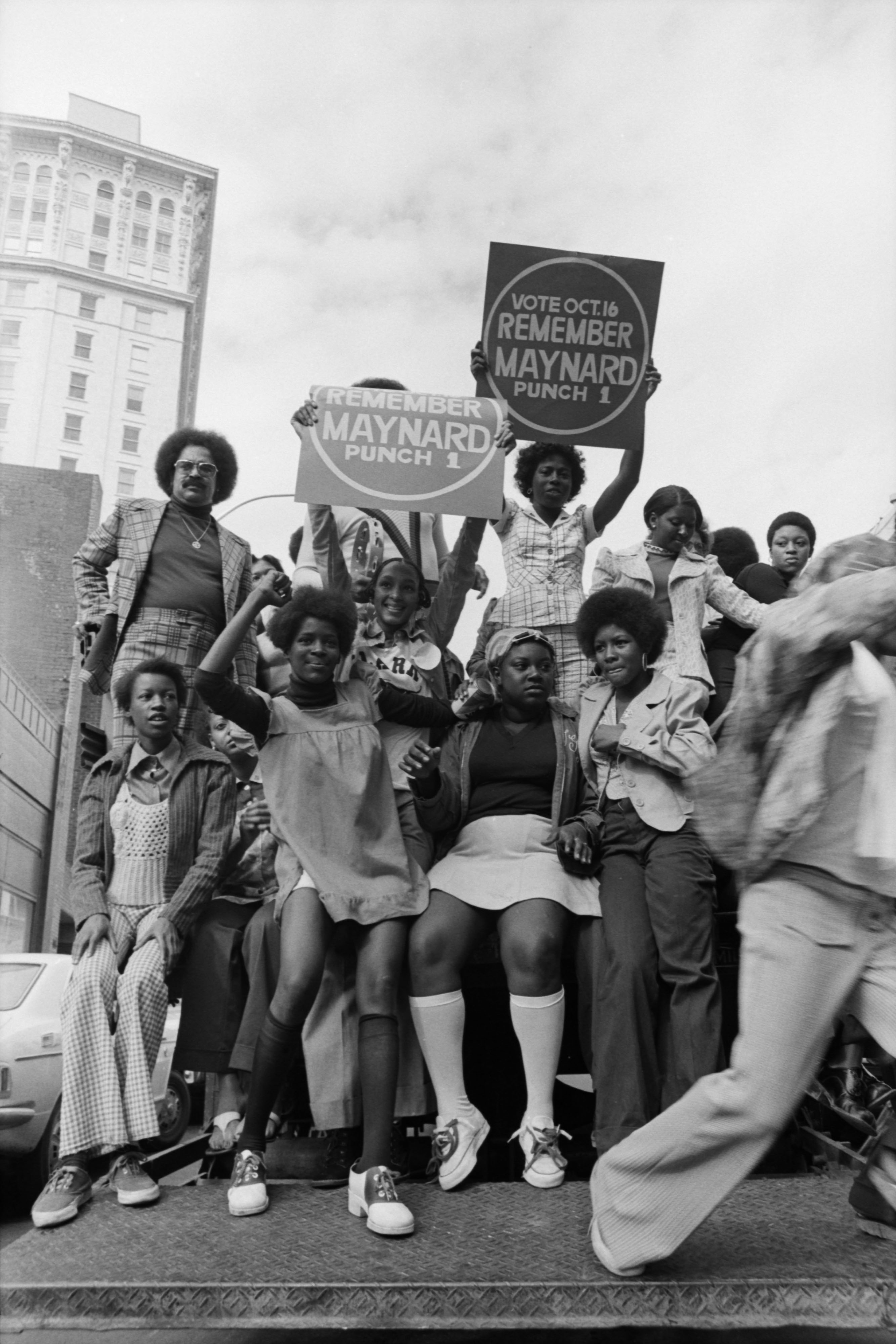 Supporters of Atlanta mayoral candidate Maynard Jackson campaign prior to the run-off election on October 16, 1973.