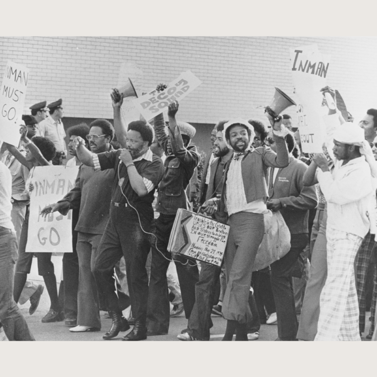 Citizens demanding the ousting of Atlanta Chief of Police John Inman march down Auburn Avenue to city hall in May 1974