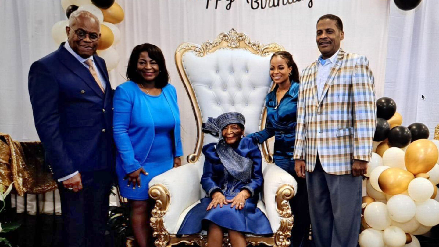 Christine King Farris, center, celebrates her 95th birthday on Sept. 11, 2022, at Ebenezer Baptist Church in Atlanta