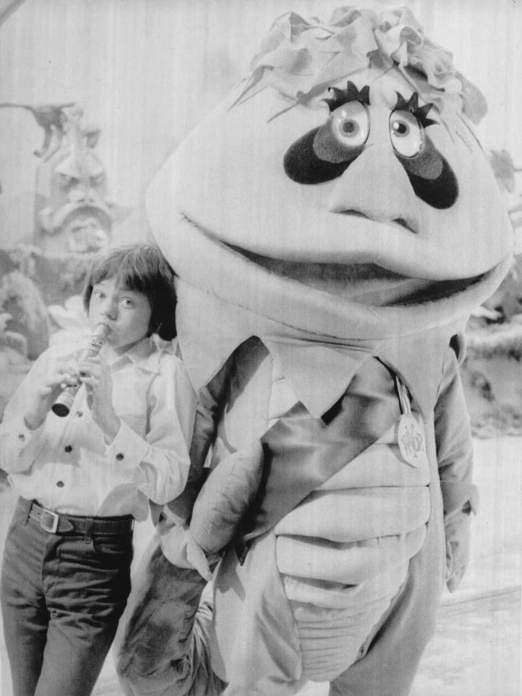Publicity photo from the NBC children's series, H.R. Pufnstuf, 1969, featuring Jack Wild, left, and H.R. Pufnstuf.