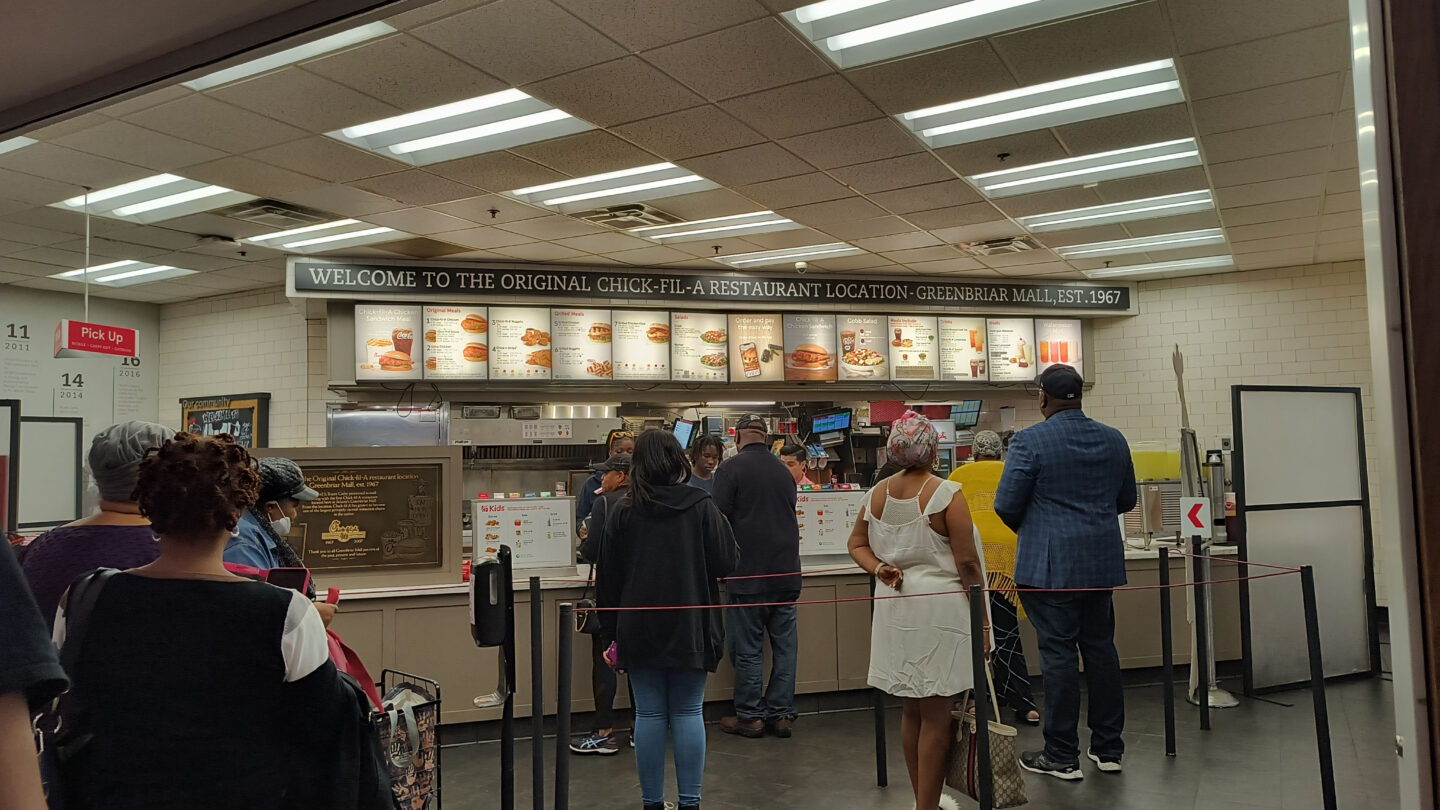 Patrons order at Chick-fil-A in Greenbriar Mall