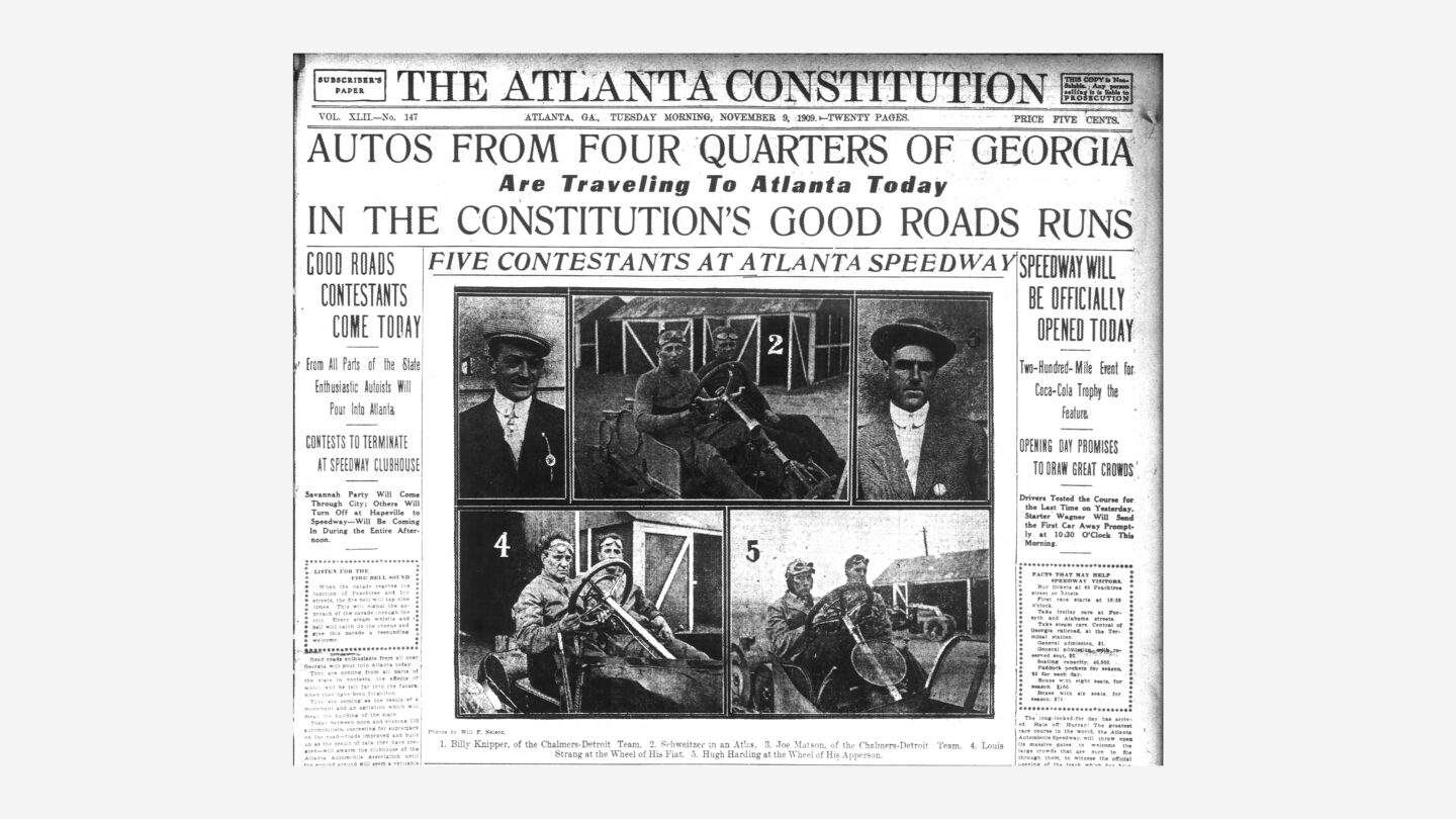 “Five Contestants At Atlanta Speedway,” Atlanta Constitution, November 9, 1909