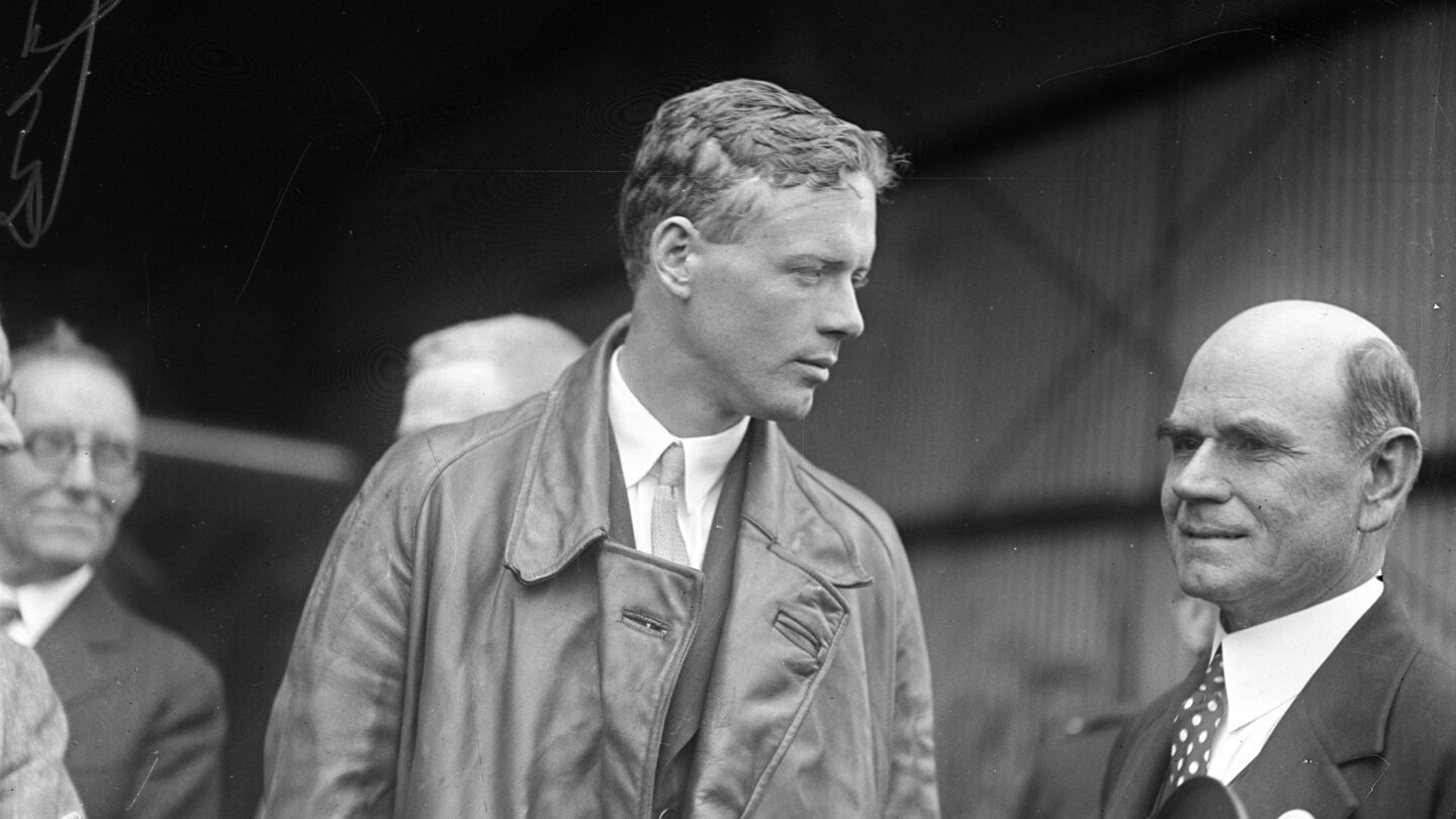 View of aviator Charles Lindbergh as he arrives at Terminal Station in downtown Atlanta, Georgia