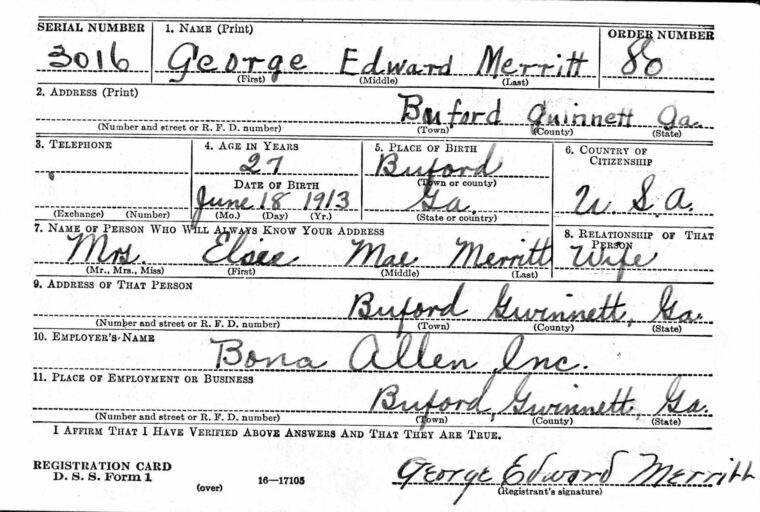 George Edward Merritt draft registration