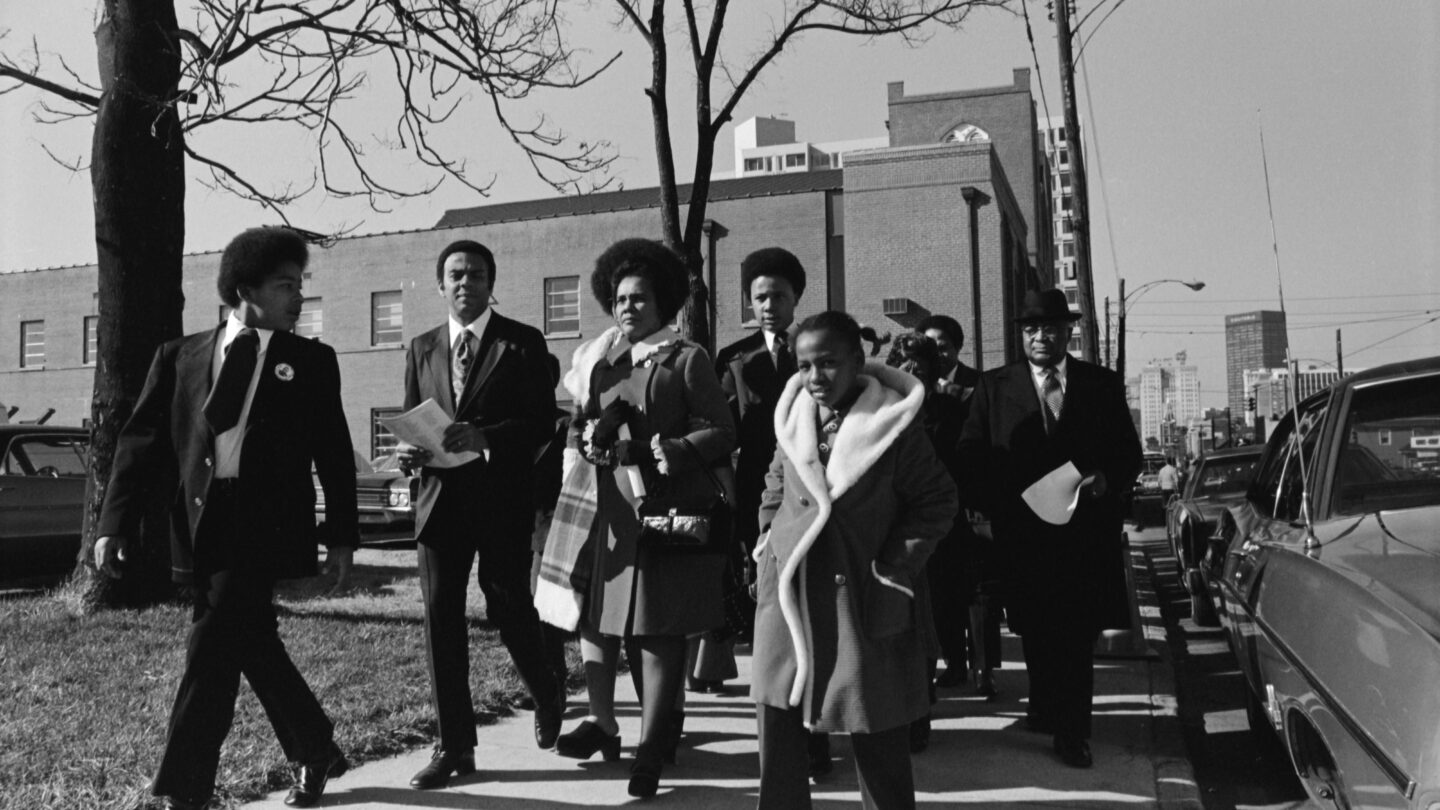 Dexter King, Andrew Young, and Family Walking Down Auburn Ave 