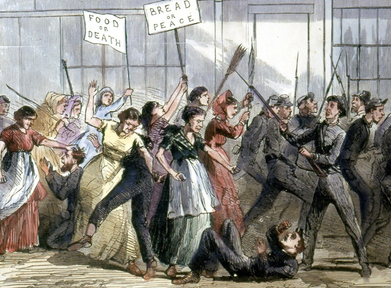 A comic depicting the Women’s Bread Riot of Mobile, AL